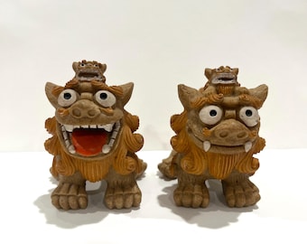 茶色のシーサー像 陶器製 沖縄シーサー犬像、日本製陶器製守護獅子、ライトブラウン - Etsy 日本