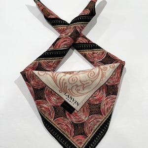 Pañuelo vintage de LANVIN, pañuelo de algodón rosa dorado con estampado floral de cachemira, bolso de algodón para el cabello, cartera para mujer, billetera de macadán de 21 pulgadas, regalo