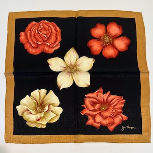JIM THOMPSON Silk Handkerchief Napkin Mini Scarf Floral Pocket Square 18.5” Mini Bandana Scarf Napkin,