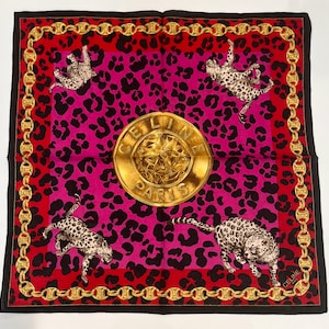 Celine Vintage Bandana scarf handkerchief Vintage Celine Handkerchief, Cotton Pocket Square 20”, Celine Scarf, Vintage Celine Animal Tiger