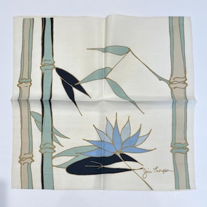 Jim Thompson Vintage Handkerchief Silk Lotus Floral Bamboo Pocket Square 16” Vintage Handkerchief Silk Floral Vintage napkins Jim Thompson