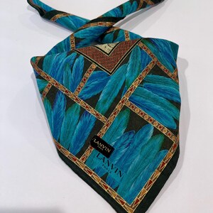 LANVIN Lenço Vintage Lenço de Pescoço Algodão Arte Pena Azul Lenço Cachecol Algodão Cabelo Bolsa Bolsa Mulheres Pescoço Macadam carteira 21”