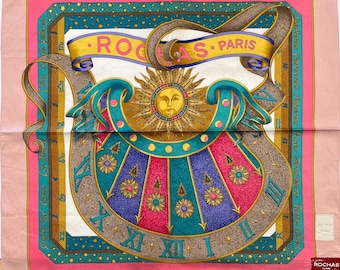 Rochas Paris Vintage 90s Handkerchief Art The Sun Cotton Pocket Square 22.5”Bandana Scarf Rochas Paris,Vintage Rochas Paris Neckerchief gift