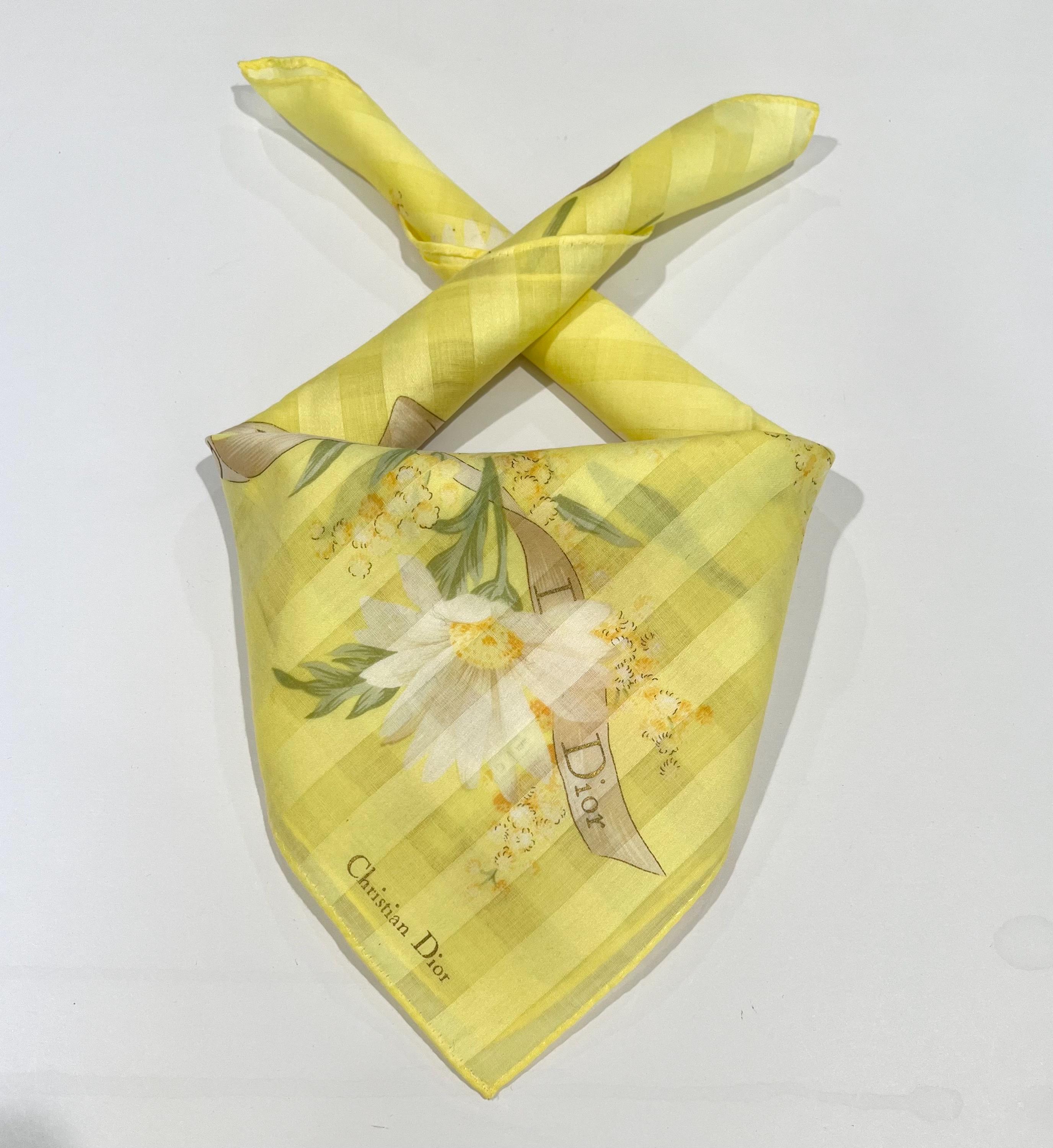 WOMEN HANDKERCHIEF CHRISTIAN DIOR Gold  YellowPolka Dot BANDANA COTTON Scarf 18” Vitamin D - yellow square silk scarf with geometric polka  main image 3