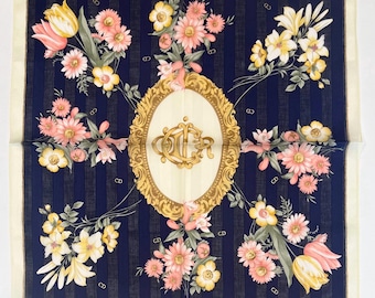 Vintage 90s Christian Dior Handkerchief,Women Art Floral Logo Classic Cotton Pocket Square 19” Christian Dior Scarf,Bandana