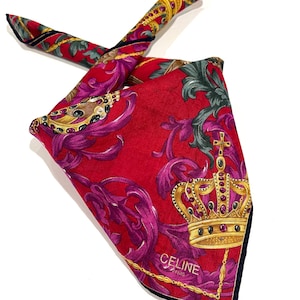 Celine Vintage Bandana Women Vintage Celine Handkerchief, Celine Pocket Square,mini scarf handkerchief Red Cotton 20”