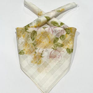 Vintage 90s Christian Dior Handkerchief,Women Art Floral Ribbon Classic Cotton Pocket Square 18.5” Christian Dior Mini Scarf,Bandana