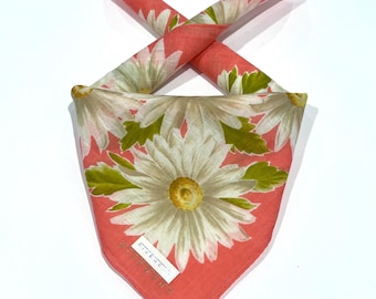 Handkerchief Vintage Givenchy Women Art Floral White & Green ,Cotton Woven Fabric Pocket Square 18"x18”