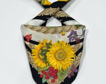 Vintage Handkerchief Scarf  Floral  Women Cotton Square, Vintage 1996 ete Collection Floral Handkerchief Neckerchief Headband Bandana