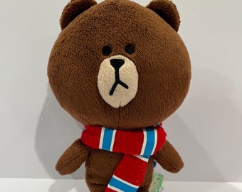 Line Brown Bear character from LINE, wearing a red scarf for winter, 7-inch ,from Japan,line friends brown Line TownTV