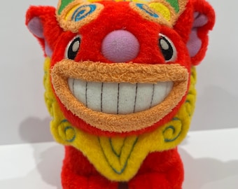 Vintage Okinawa Lucky Charm Omamori Fusui Shisa Lion Red Smile Plush Stuffing High 5.5“ Japan doll Lovely idea Toy Japan for Gift