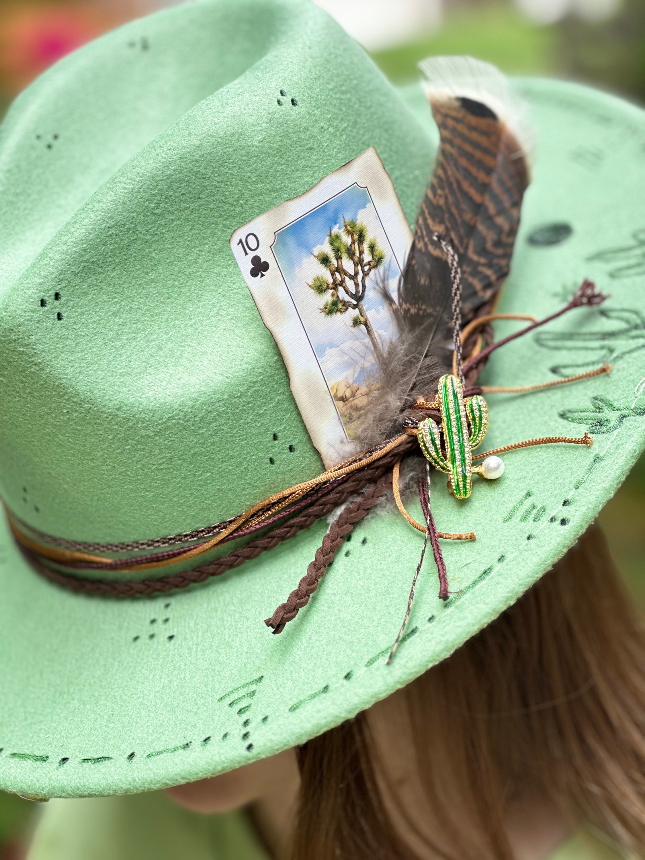 Green Felt Hat With Cactus - Etsy