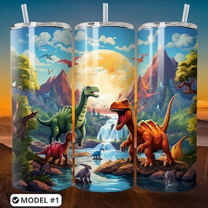 Dinosaur 20oz Skinny Tumbler Wrap PNG, Sublimation Designs Downloads, Sublimate Design Template, PNG digital