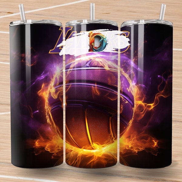 2 Images LA Basketball 20oz Tumbler Wrap, 300DPI High Quality, LA Basketball Tumbler 20 oz Skinny Tumbler PNG Wrap Straight