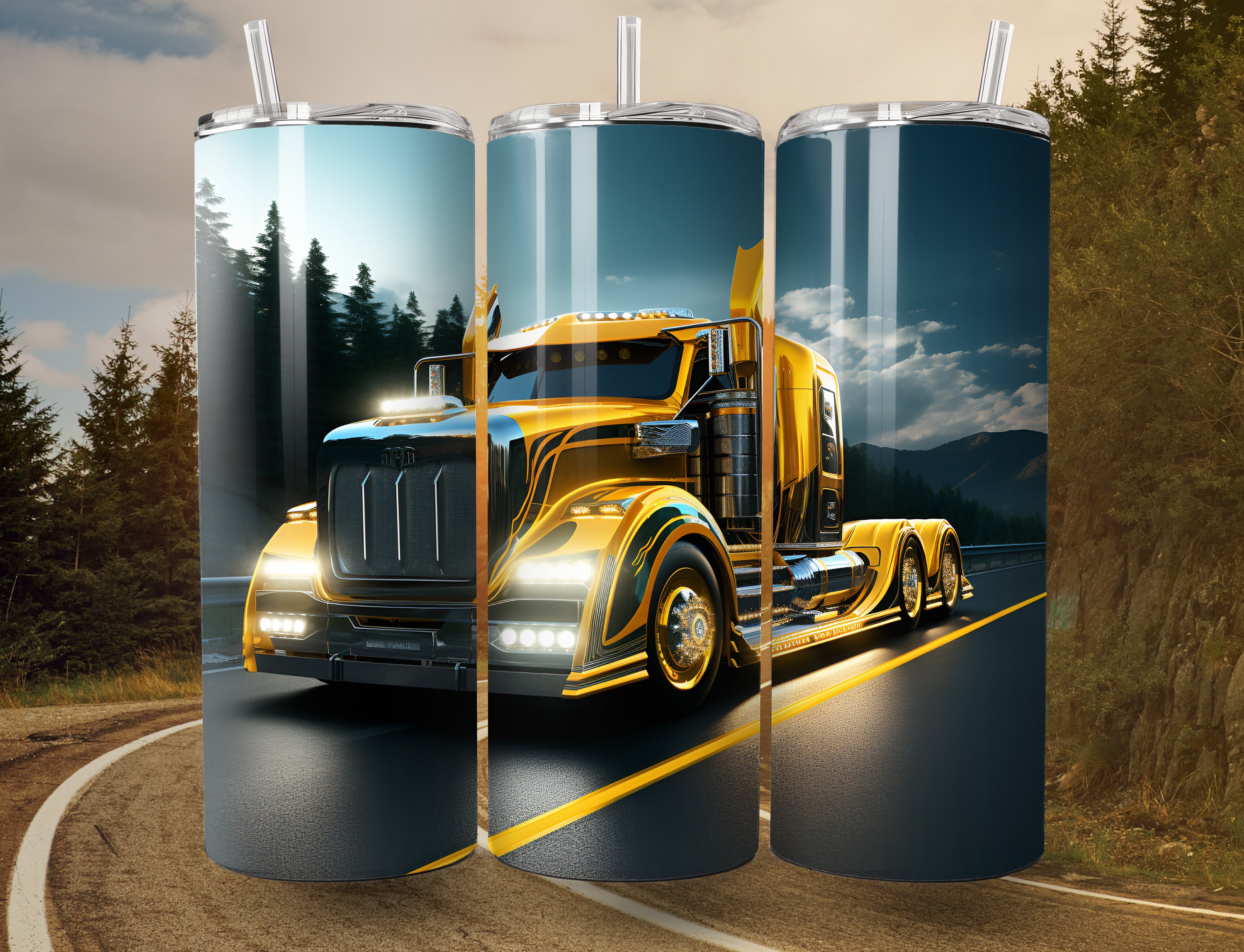 Gold Semi Truck Tumbler Wrap 20oz Straight Tumbler Sublimation Design
