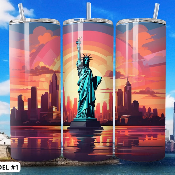 5 Images New York City 20oz Skinny Tumbler Sublimation, City New York Sunset Tumbler PNG File Digital Download New York Tumbler Desing