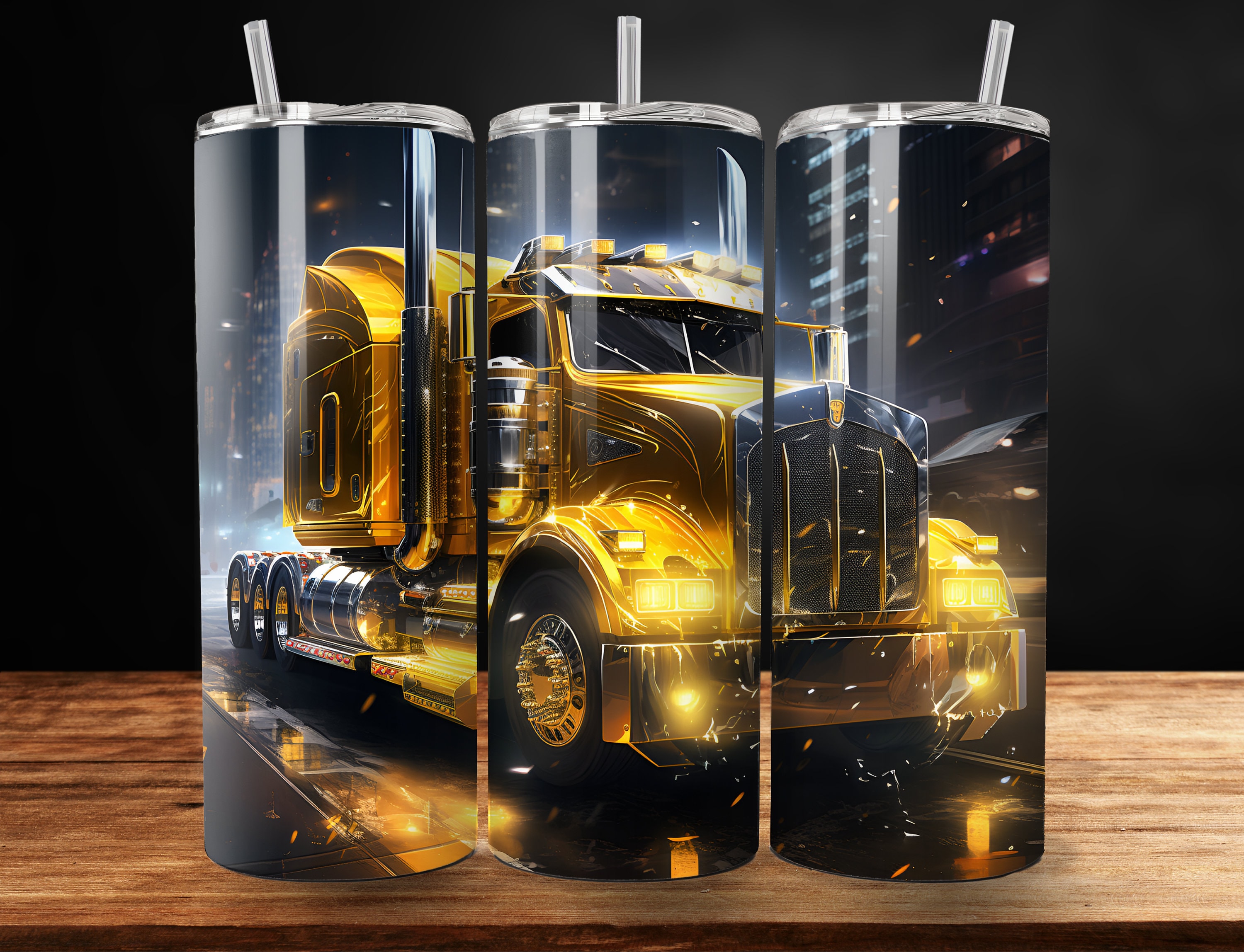 Gold Semi Truck Tumbler Wrap 20oz Straight Tumbler Sublimation Design