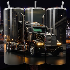 Black Semi Truck Tumbler Wrap 20oz Straight Tumbler Sublimation Design Digital Download Instant Digital Trucker Tumbler Wrap Big Rig Trucker