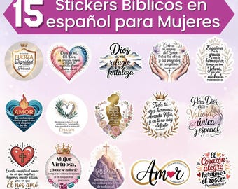 Inspirational Christian Stickers: 15 Spanish Bible Verse PNGs (Digital Download)
