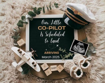 Pilot Digital Pregnancy Announcement, Editable Template, Baby Aviator, Our Little Co-Pilot, Baby PNG, Social Media, Baby Travel, Facebook