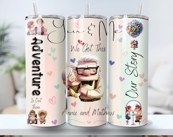 Personalized Carl And Ellie Valentine's Day Tumbler Design PNG, Valentine Tumbler Wraps, 20oz Skinny Tumbler, PNG Digital Download