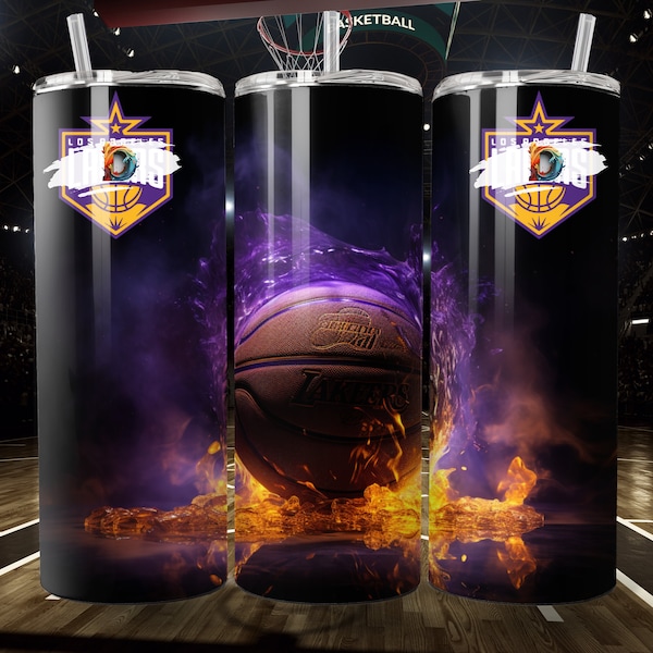 LA  Basketball Team, 20 oz Skinny Tumbler PNG Wrap Straight, Sip in Style! Instant Digital Download PNG