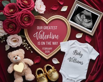 Valentines Day Pregnancy Announcement, Pregnancy Reveal Template, Little Valentine On the Way, February Baby Announcement, Canva Template