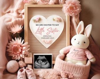 Girl Pregnancy Announcement Digital Baby Announcement Girl Gender Reveal Social Media Reveal Editable Template Its a Girl Little Sister