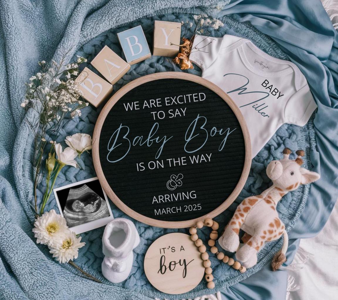 Boy Pregnancy Announcement Digital Baby Announcement Boy Gender Reveal Social Media Reveal Editable Template Its a Boy Little Brother
