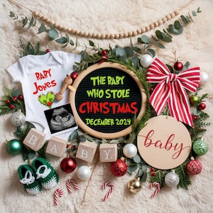 Weihnachten Schwangerschaftansage Digital, lustige Überraschungs-Babyankündigung, Grinch-Thema, bearbeitbare Vorlage, das Baby, das Weihnachten stahl