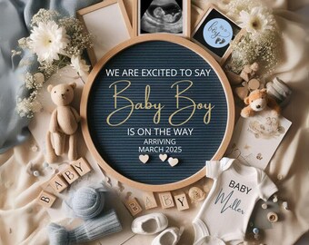 Boy Pregnancy Announcement Digital Baby Announcement Boy Gender Reveal Social Media Editable Template Its a Boy Little Brother Baby Boy