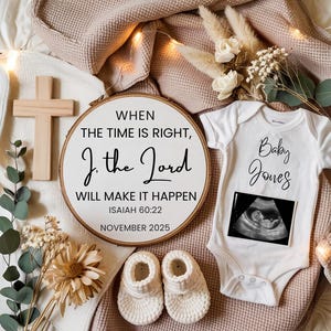 Religiöse Schwangerschaftsankündigung Digital, Christian Baby Reveal, Schriftschwangerschaft, Glaubensbasierte Ankündigung, neutrale Babyankündigung