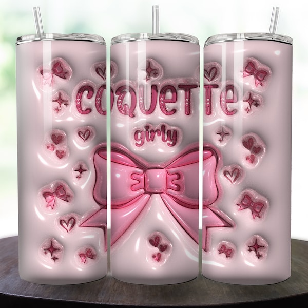 Coquette Girly Tumbler 20 oz 3D Inflated, Soft Girl Era PNG, Pink Bow Tumbler, Aesthetic PNG, Ribbon, Vday PNG, Coquette Tumbler Design 20oz