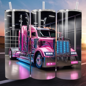 Pink Semi Truck Tumbler Wrap 3D 20 oz Straight Tumbler Sublimation Design Digital Download Instant Digital Trucker Tumbler Wrap Big Rig