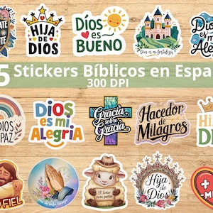 15 Frases Bíblicas Religiosas PNG, PNG en español, Pegatinas digitales, Frases cristianas png, Dios PNG, Paquete de pegatinas inspiradoras