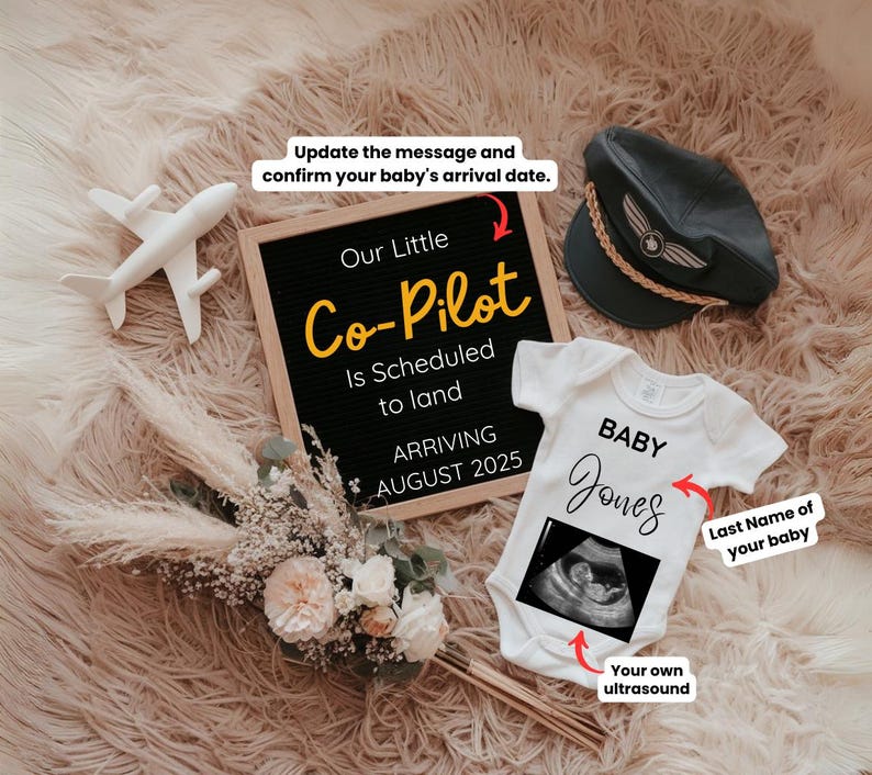 Pilot Announcement Example Pilot Digital Pregnancy Announcement, Editable Template, Baby Aviator ...