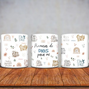 Promesas de Dios Para Mi, BOHO Spanish Christian 15oz Mug Wrap Design, Plantilla de sublimación de taza, Descarga digital Taza PNG Confia en Dios PNG