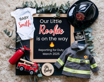 Firefighter Baby Announcement Digital, Firefighter Little Rookie Pregnancy Announcement, Little Fireman Baby Reveal, On The Scene, Editable