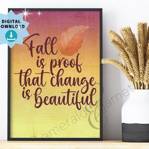 Fall Wall Decor - Printable - Fall is proof change is beautiful - Watercolor Leaf Fall Wall Art - Autumn Decor - Instant Digital Download