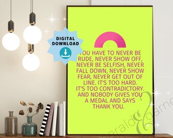 É muito difícil - Citação do filme da Barbie do discurso de Gloria - Amarelo - Arte digital para impressão - Positividade de mulheres inteligentes