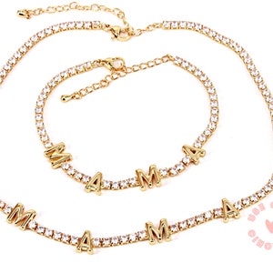 Dainty Mama Necklace, Mom Necklace, Love Bracelet, Dainty Mama Necklace, Rhinestone Jewelry Set, Perfect Gift For Mom Christmas Gifts