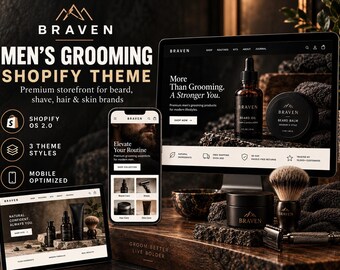 Men’s Grooming Shopify Theme, Barber & Beard Care Store Template, Shopify OS 2.0 | BRAVEN