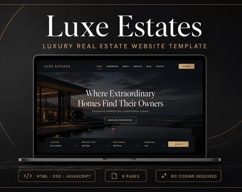 Websitesjabloon luxe onroerend goed | 6 pagina's HTML CSS JS (digitale download)