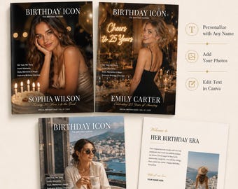 Gepersonaliseerd verjaardagsmagazine-sjabloon in Canva, bewerkbaar cadeau (digitale download)