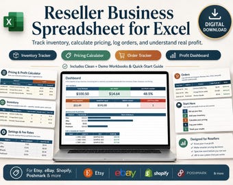Reseller Business Spreadsheet for Excel | Inventory, Profit & Pricing Tracker | Etsy, eBay, Shopify, Poshmark