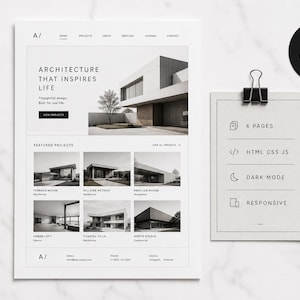 Minimal Architecture Portfolio Website Template, HTML CSS JS (Digital Download)