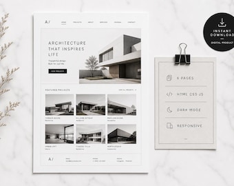 Websitesjabloon Minimal Architecture Portfolio, HTML CSS JS (digitale download)
