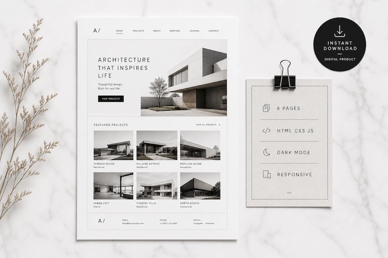 Minimal Architektur Portfolio Website Template, Webseite Template, Template Bild 1