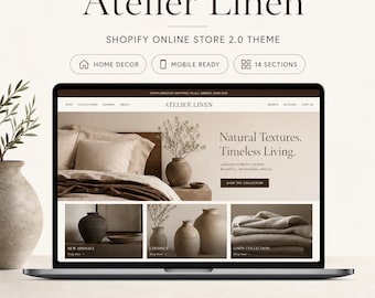Atelier Linen Shopify-Theme, Website-Vorlage für Wohnaccessoires, Keramik und Bettwäsche