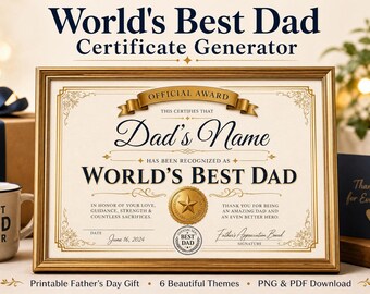 Vadercertificaatgenerator, Vaderdagcadeau (digitale download)